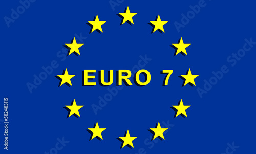 euro 7, standard for emissions of fumes and pollutants from cars, the EU Commission presents the new Euro 7 rules from 2025, on car emissions, also for brakes and tyres. logo symbol