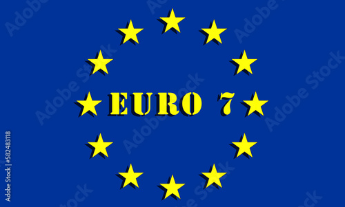 euro 7, standard for emissions of fumes and pollutants from cars, the EU Commission presents the new Euro 7 rules from 2025, on car emissions, also for brakes and tyres. logo symbol