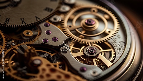 Precise Timekeeping: A Close Look at the Mechanical Cogwheels of a Watch. Generative AI