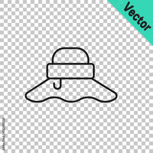 Black line Fisherman hat icon isolated on transparent background. Vector