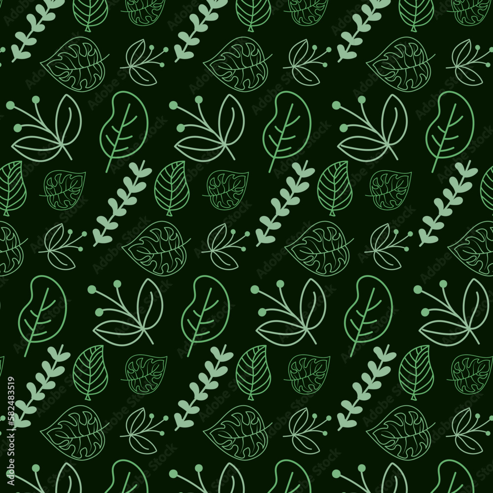 Beautiful romantic flower collection Seamless floral Green pattern background Vector Pattern Bright color Pattern suitable for posters, postcards, fabric or wrapping paper