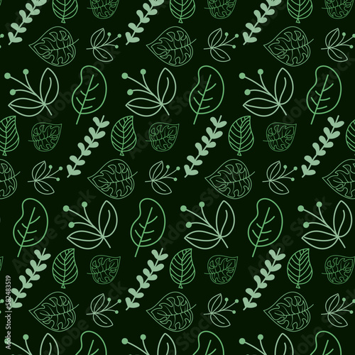 Beautiful romantic flower collection Seamless floral Green pattern background Vector Pattern Bright color Pattern suitable for posters, postcards, fabric or wrapping paper