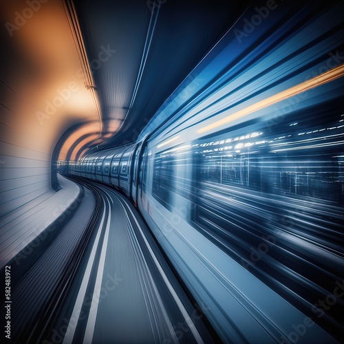 Train moving fast in tunnel