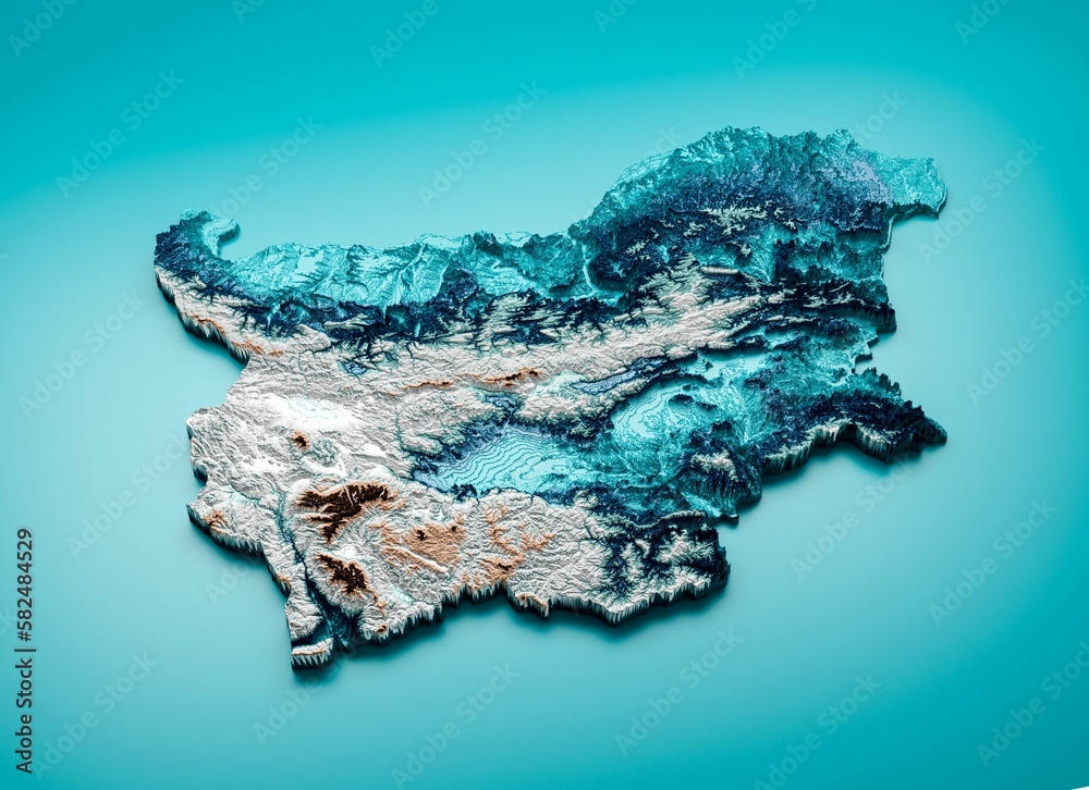 3D rendering of Bulgaria map isolated on a blue background