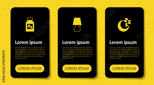 Set Moon and stars, Table lamp and Sleeping pill. Business infographic template. Vector