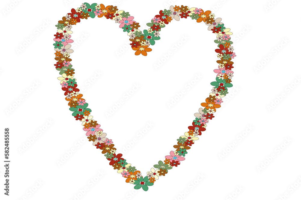 heart made of flowers - heart-shaped background for design on transparent background