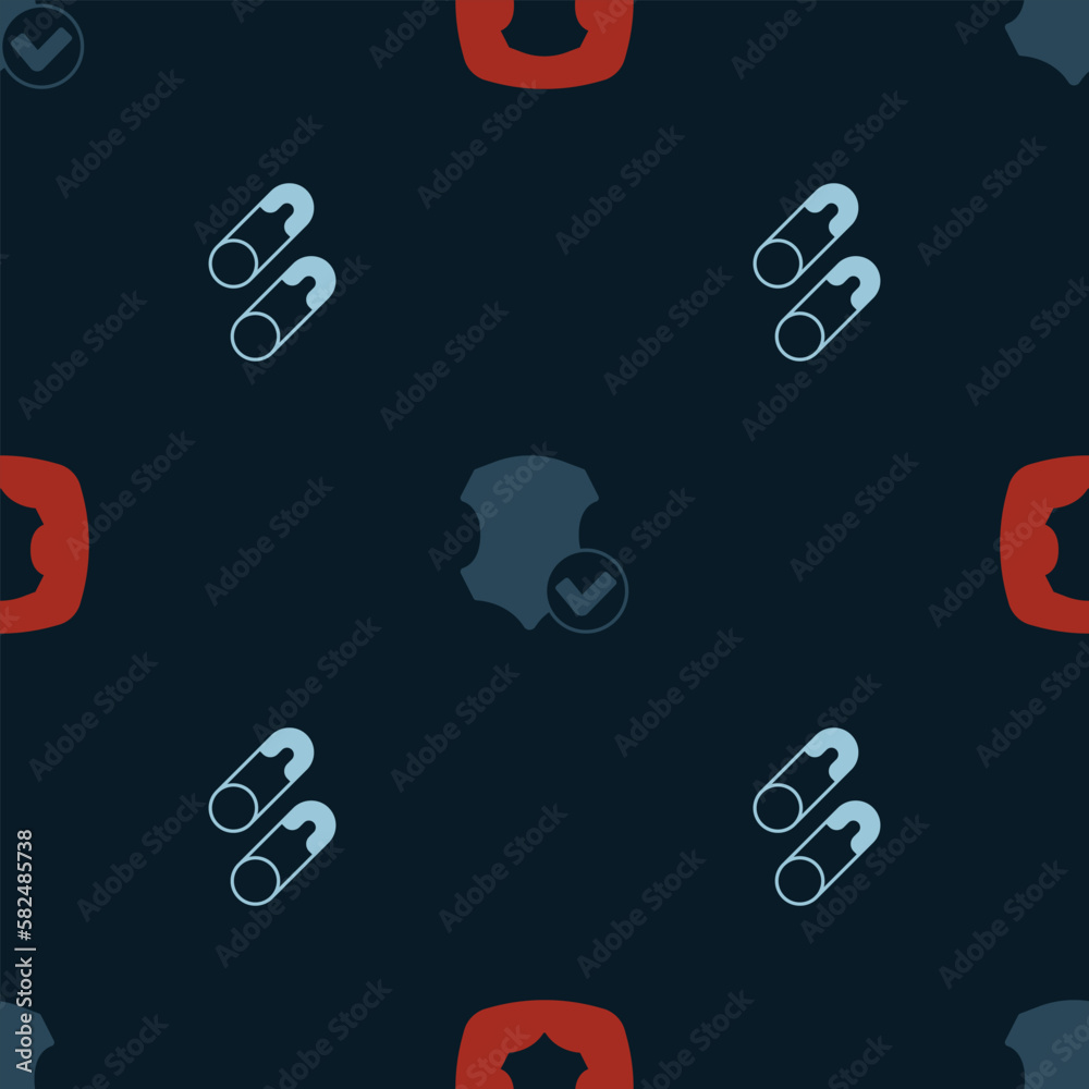 Set Leather, and Closed steel safety pin on seamless pattern. Vector Set Leather, and Closed steel safety pin on seamless pattern. Vector