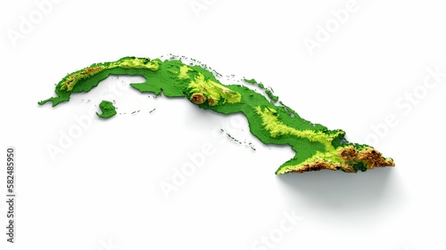 Photography 3d illustration of Cuba map with shaded relief on white background