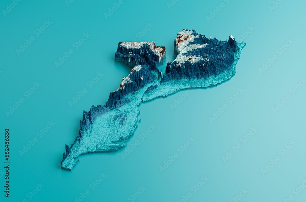 Obraz premium 3D rendering of Mozambique snowy relief map isolated on a blue background