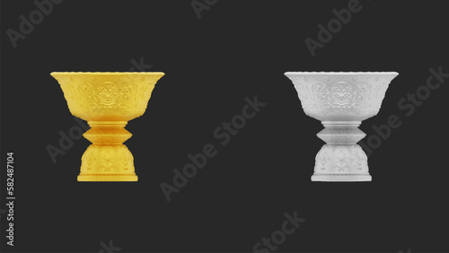 element of gold and silver pedestal tray with thai culture pattern. thailand travel.