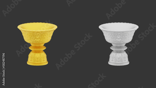 element of gold and silver pedestal tray with thai culture pattern. thailand travel.