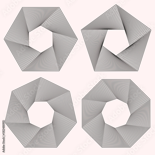 Set of abstract geometric shapes in line art style