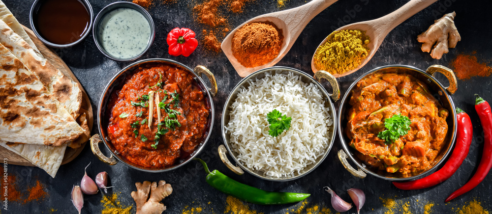 Hot madras paneer and vegetable masala with rice