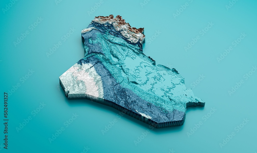 3D illustration of the topographic Iraq Map