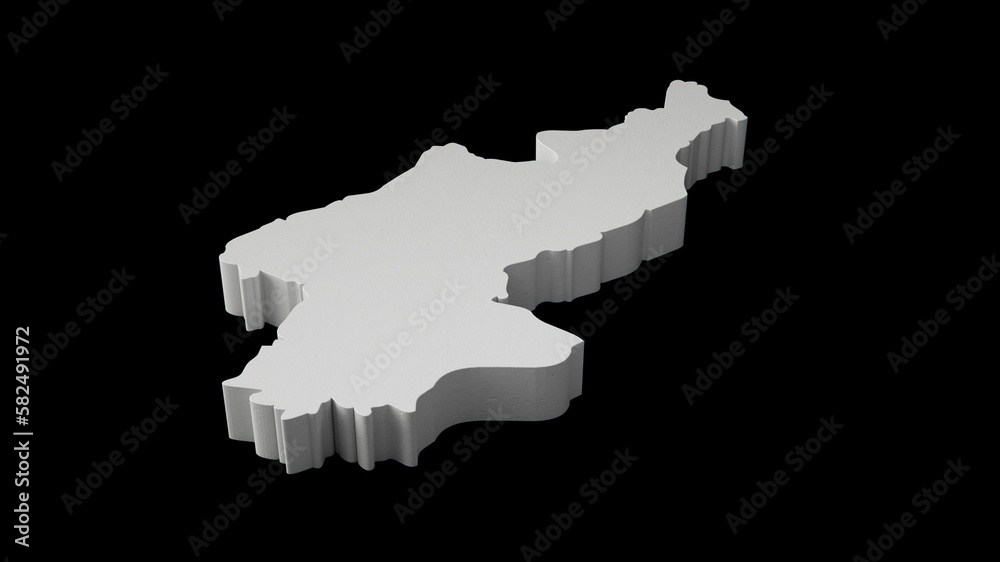 Fototapeta premium 3D illustration of an isometric map of North Korea on a black background