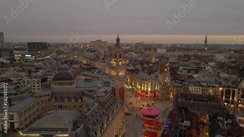 Aerial view of an evening at Grand Place in Lille France photo