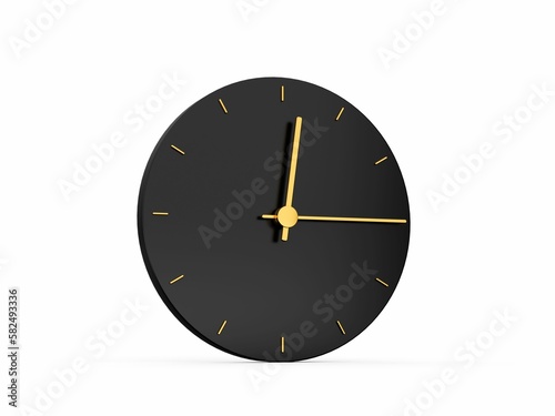 3D rendering of 12:15 o'clock on an black clock isolated on a white background