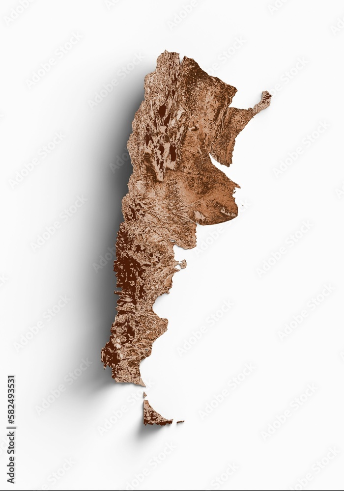Fototapeta premium Vertical 3d rendering of a map of Argentina in an old graphic style against a white background.