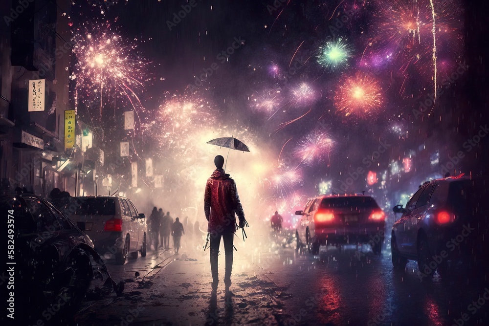 Fireworks in the sky with Full Blast Illustration. Generative AI Fireworks in the sky with Full Blast Illustration. Generative AI