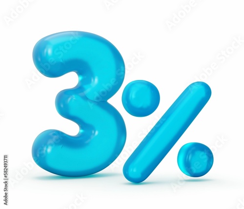 3d rendering of a number 2 percent made of blue jelly isolated on a white background.