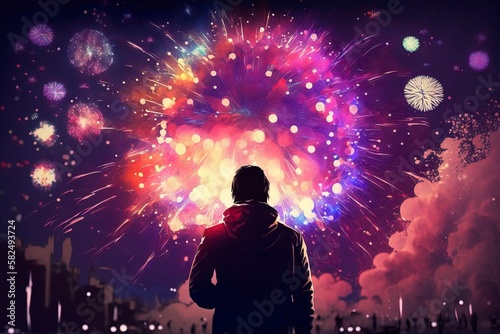 Fireworks in the sky with Full Blast Illustration. Generative AI
