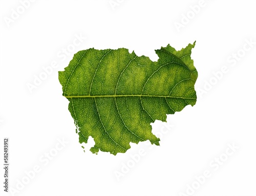 Cambodia map made of green leaves isolated on white background, ecology concept