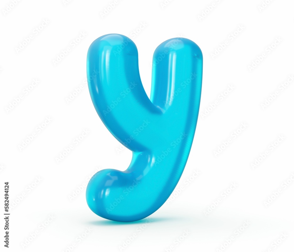3d rendering of an aqua-blue jelly small letter y isolated on white background 3d rendering of an aqua-blue jelly small letter y isolated on white background