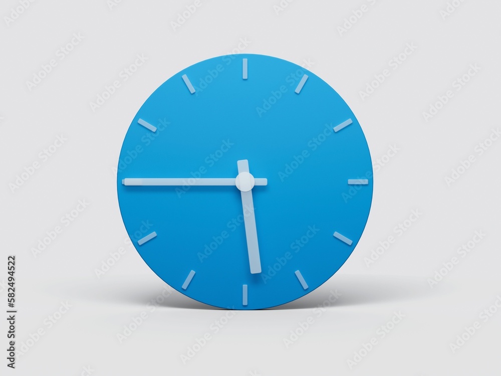 Realistic 3d rendering of a minimal blue wall clock 5:45 o'clock or Five Forty-Five Realistic 3d rendering of a minimal blue wall clock 5:45 o'clock or Five Forty-Five