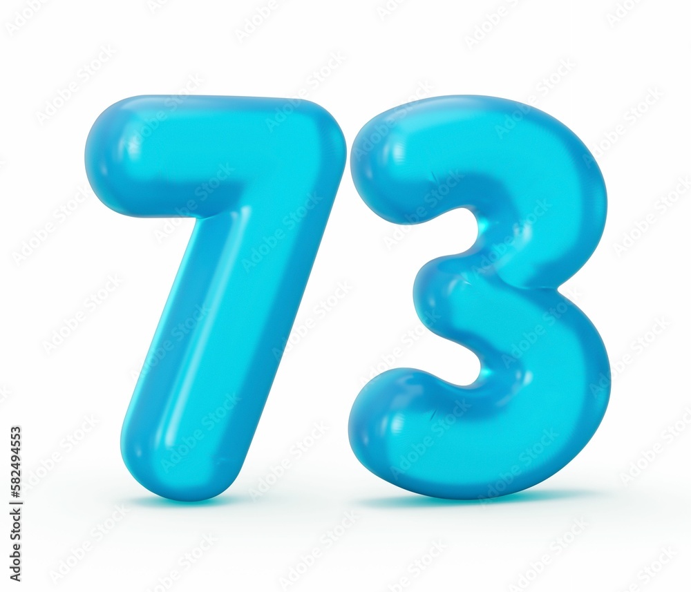 3d illustration of Blue jelly digit 73 Seventy three isolated on white background 3d illustration of Blue jelly digit 73 Seventy three isolated on white background