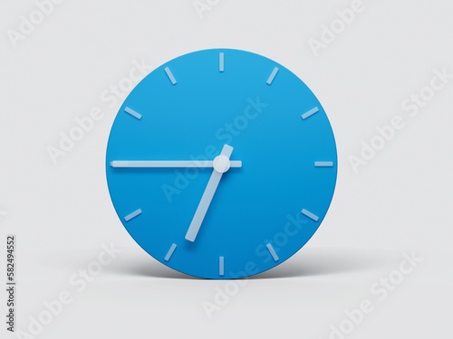 3d illustration Minimal Clock time 6:45 o'clock or Six Forty Five on light pastel background