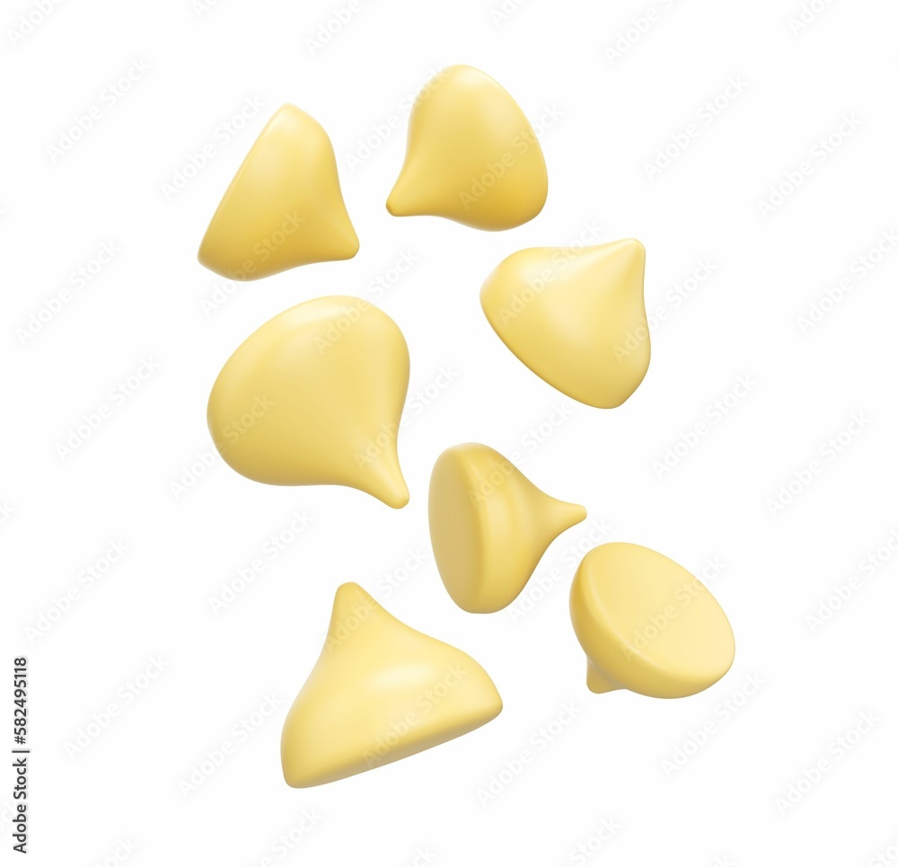 3D rendering of falling down milk and white chocolate chips