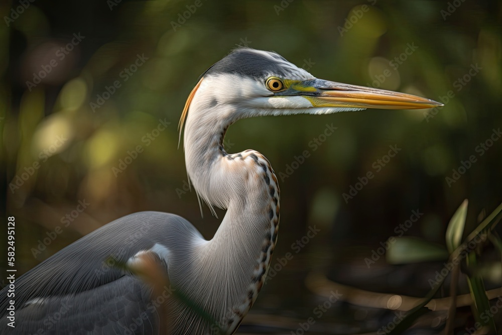 Magnificent Heron, but magnified and in close up. Generative AI Magnificent Heron, but magnified and in close up. Generative AI