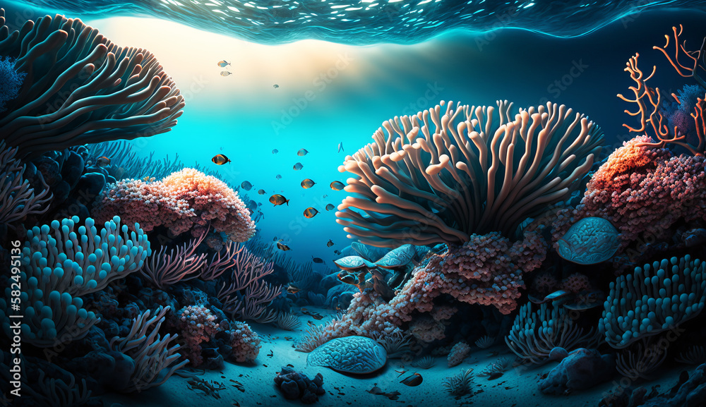 Ocean coral reef underwater. Sea world under water background Stock