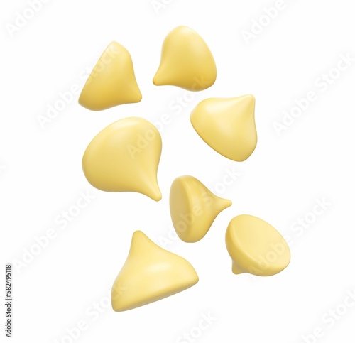 3D rendering of falling down milk and white chocolate chips