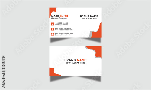 Template Double-Sided Horizontal Name Card Simple and Clean Orange and White Visiting Card Vector Illustration Colorful Gradient Business Card Modern Corporate and Creative Business Card Design 