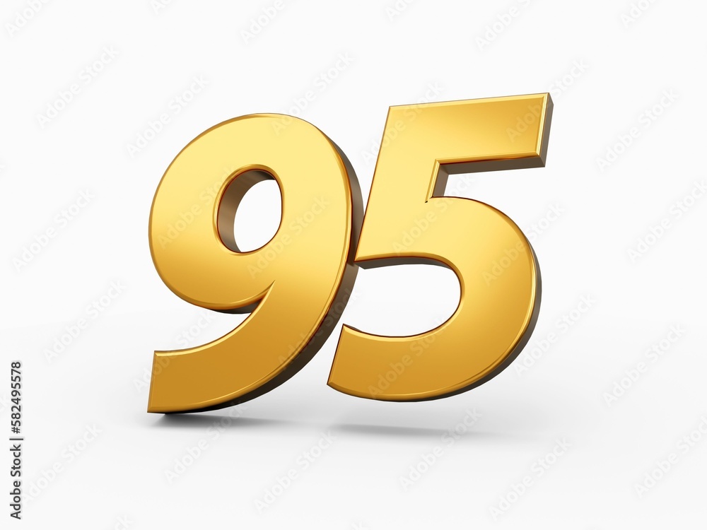 3d illustration of golden number 95 on a white background 3d illustration of golden number 95 on a white background