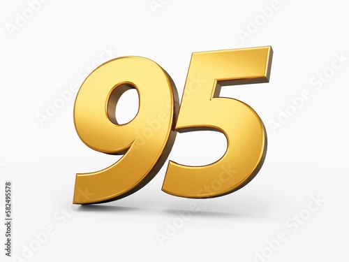 3d illustration of golden number 95 on a white background