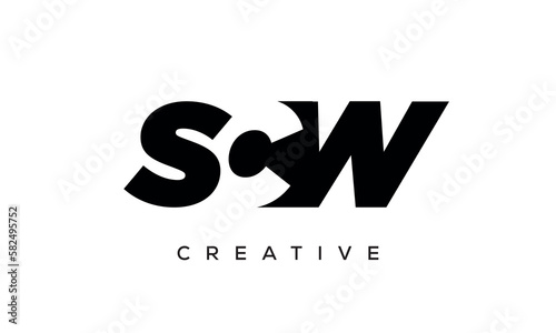 SCW letters negative space logo design. creative typography monogram vector	 photo