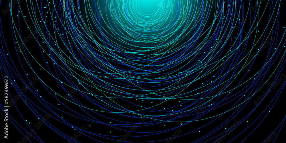 Random interweaving of lines and dots on a dark green background. Technological background for design on the topic of artificial intelligence, neural networks, big data. Vector background Random interweaving of lines and dots on a dark green background. Technological background for design on the topic of artificial intelligence, neural networks, big data. Vector background