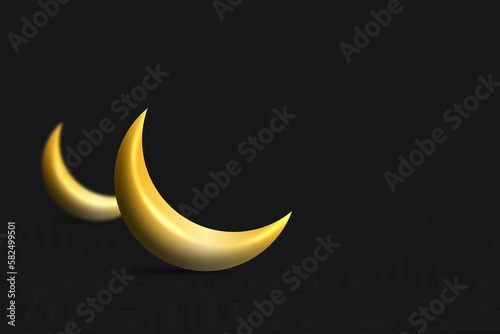 Ramadan Kareem golden moon sits in a black background | Islamic New Year | Islamic Greetings Background