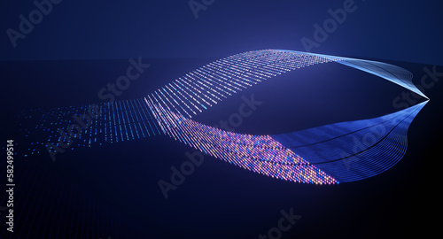 3d illustration. Virtual Data Transfer Technology in internet and network background. Big data visualization. Flow of data. Information code