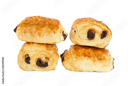 French chocolate croissant (or chocolate bread or chocolatine), isolated on transparent background