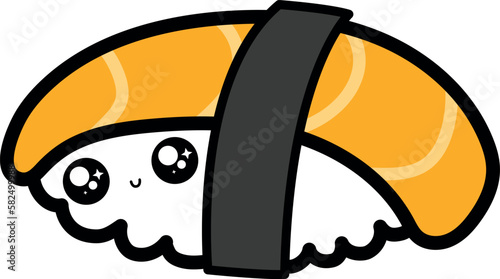Cute kawaii rice sushi unagi salmon with cute face