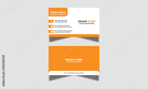 Business Card Modern Corporate and Creative Business Card Design Template Double-Sided Horizontal Name Card Simple and Clean Orange and White Visiting Card Vector Illustration Colorful Gradient 