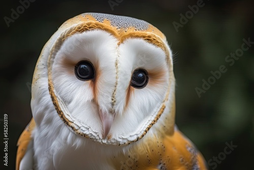 A close up of a common barn owl (Tyto albahead). Generative AI © AkuAku