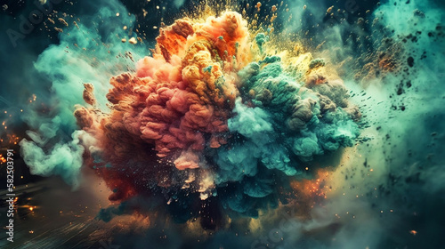 Clouds of colorfull holy powder. Generative AI © alexkich