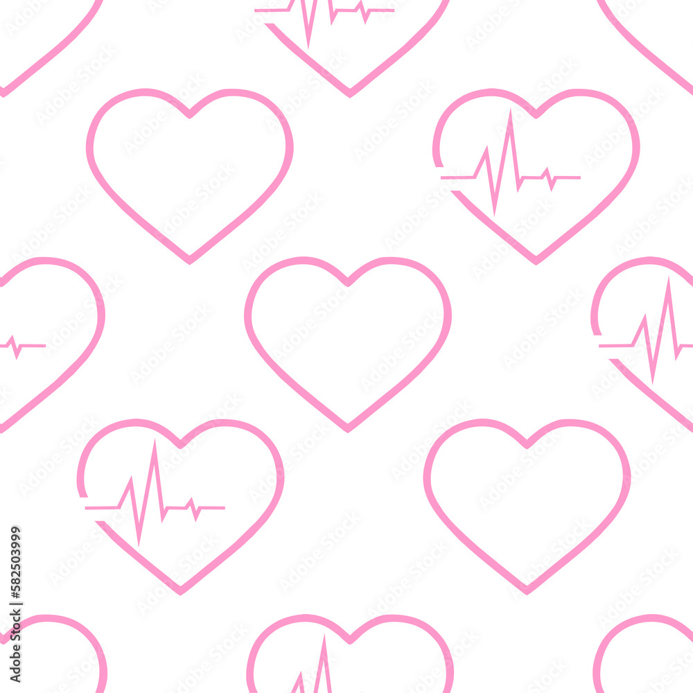 simple seamless pattern of pink hearts on a white background, texture, design