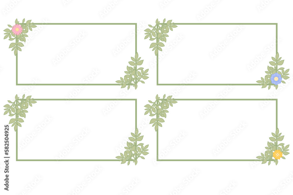 A set of frames with leaves and flowers for decorating business cards, photos, etc.