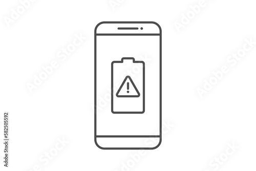 Smartphone battery notification vector line icon sign symbol, smartphone and battery damaged