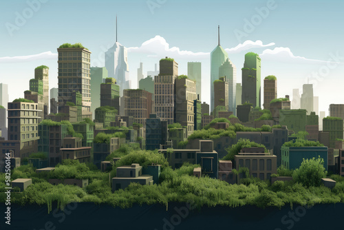 City skyline with green rooftops. The concept of Earth Day. Eco, environment protection. Generated Ai
